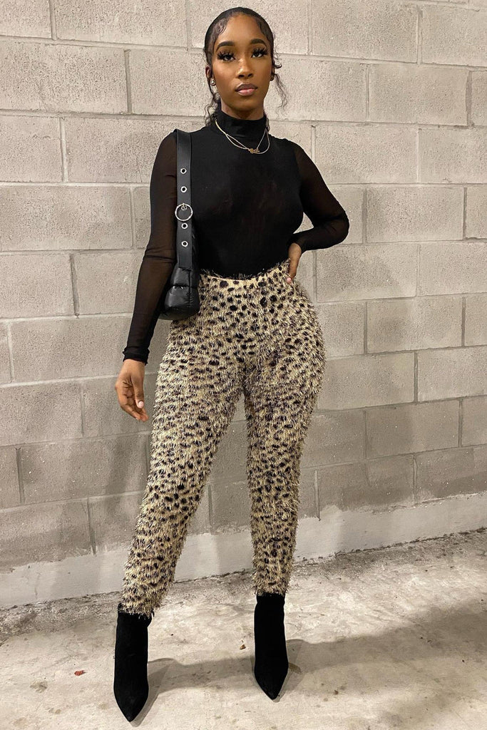 Cheetah Print Belted Pants | SHEIN